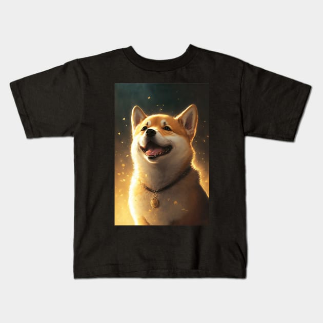 Happy Shiba Inu Dog Kids T-Shirt by KoolArtDistrict